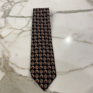 Valentino Black With Red & Yellow Floral Circles 100% Silk Tie—Great!! Italy-EUC